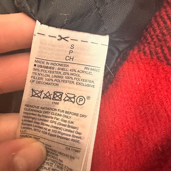 GAP Red Black Plaid Flannel Fur Bomber Jacket Removable Collar Sz. S - Picture 7 of 8